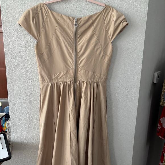 Pink Tartan Beige Vneck Knee Length Cap Sleeve Sheath Dress Size 8 - Picture 6 of 10